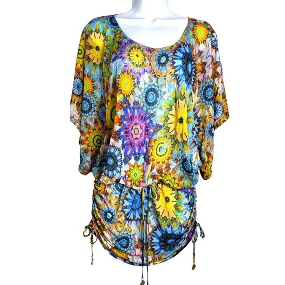 Luli Fami Cabana Mini Dress Swimsuit Coverup size Small flower power print - Picture 11 of 11